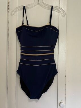 Gottex Navy and Gold Trim one piece swimsuit size 12